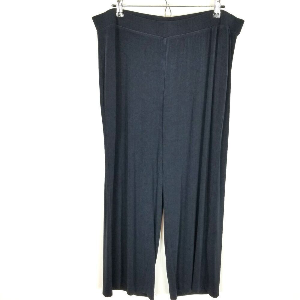 Chicos Travelers Women‎ Jersey Wide Leg Pull On Pants Size XL Navy Cropped